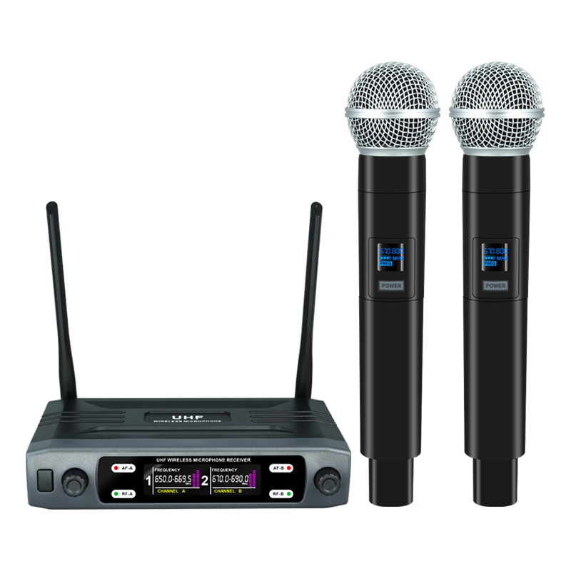 Wireless Microphone Handheld Dual Channels UHF Fixed Frequency Dynamic Mic For Karaoke Wedding Party Band Church Show