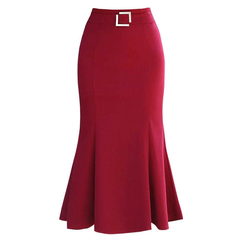Fishtail skirt flounces skirt for women covering buttocks Women's high-waisted fashion stretch mid-length skirt