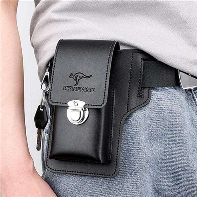 Fashionable leather men's waist bag mobile phone bag multi-function waterproof belt bag