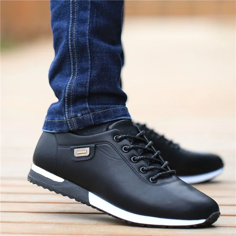 Youth Casual Leather Shoes Waterproof sneakers Fashionable Suitable for many occasions Trendy British style-Black