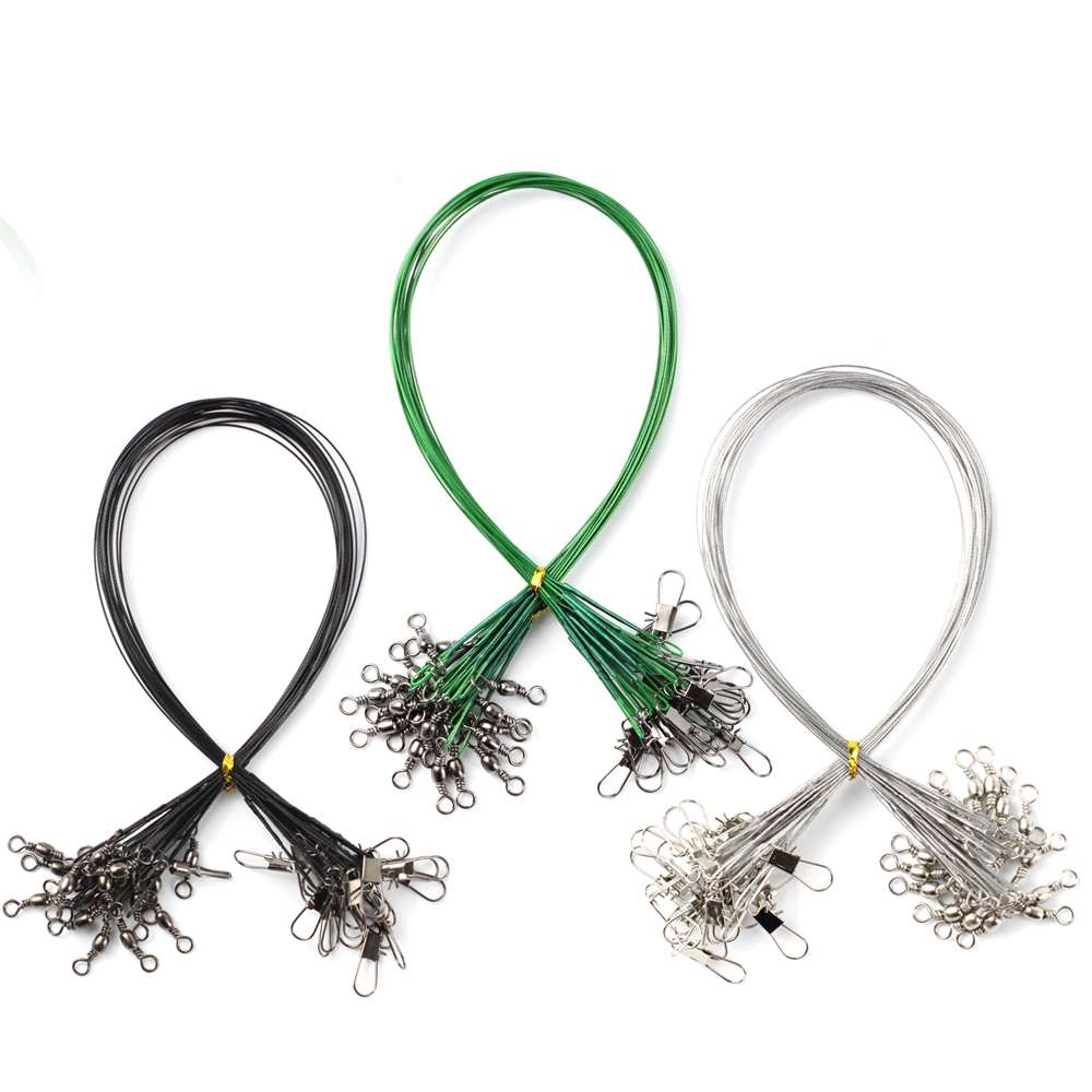20PCS Anti Bite Steel Fishing Line Steel Wire Leader With Swivel Fishing Accessory Lead Core Leash Fishing Wire Fishing Ta
