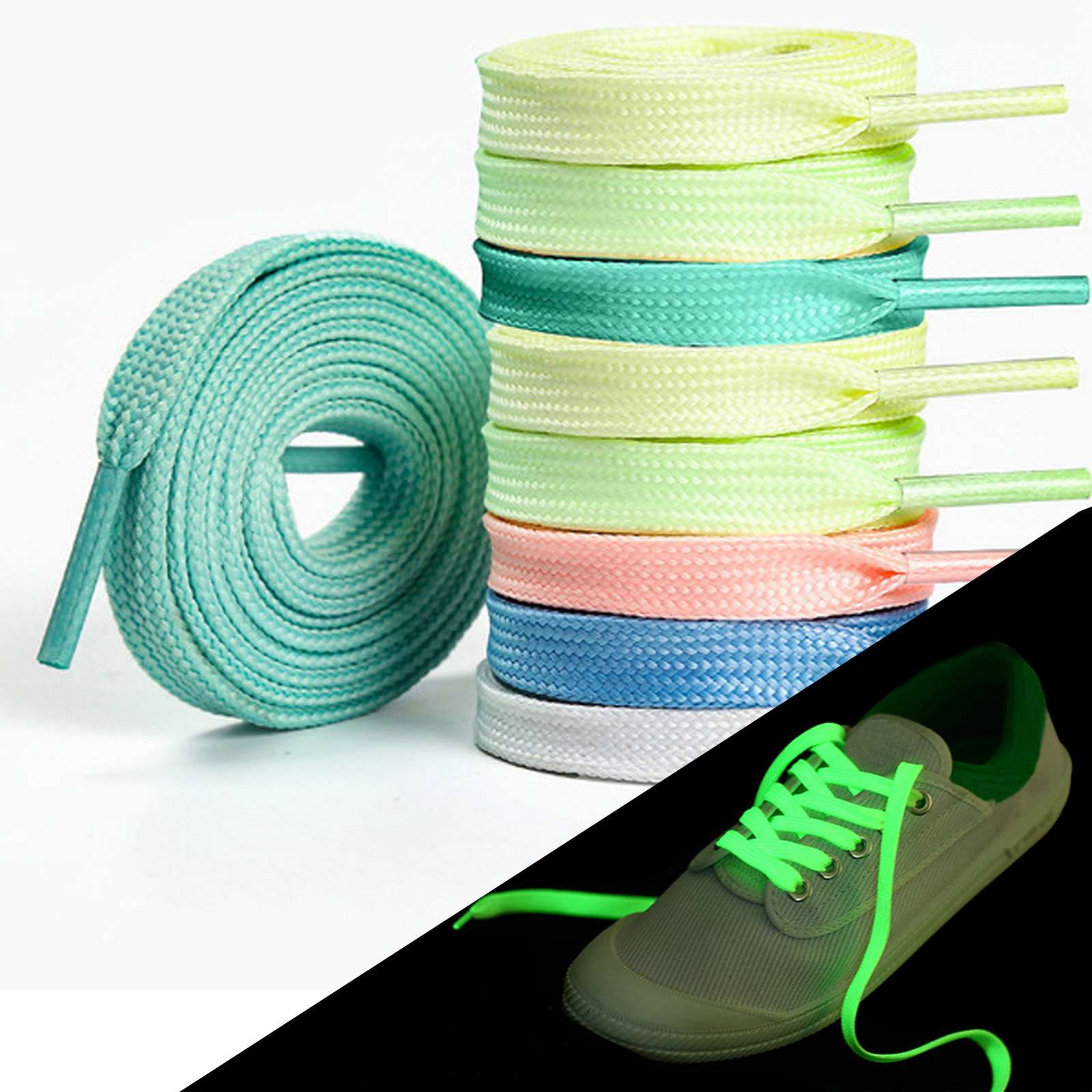 Flat Shoelaces Luminous Laces - 1 Pair Glow in The Dark Sports Shoes Lace - For Sneakers Converse Shoelaces Replacements 45