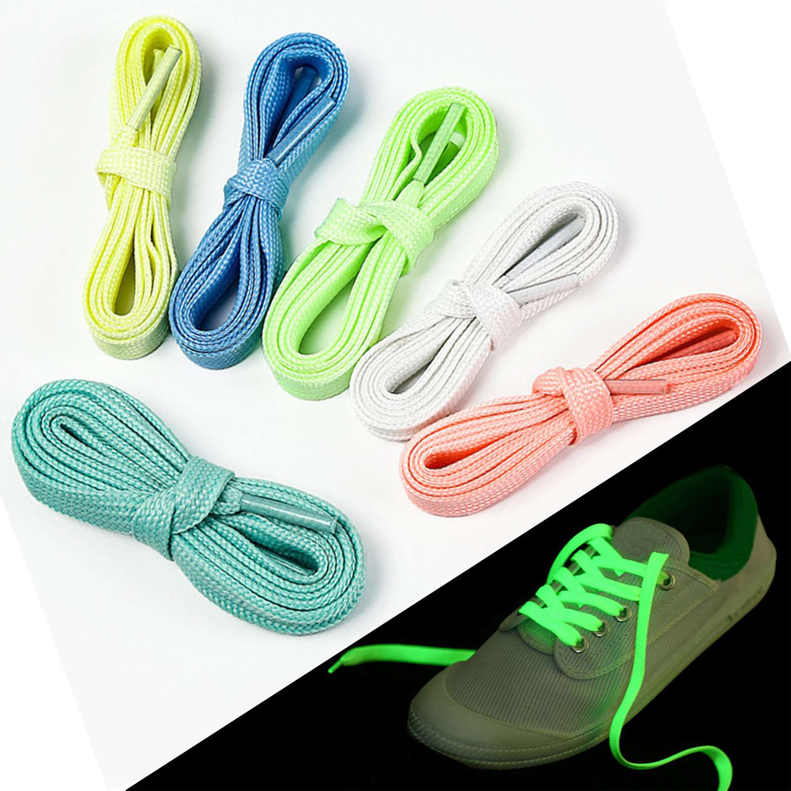 Flat Shoelaces Luminous Laces - 1 Pair Glow in The Dark Sports Shoes Lace - For Sneakers Converse Shoelaces Replacements
