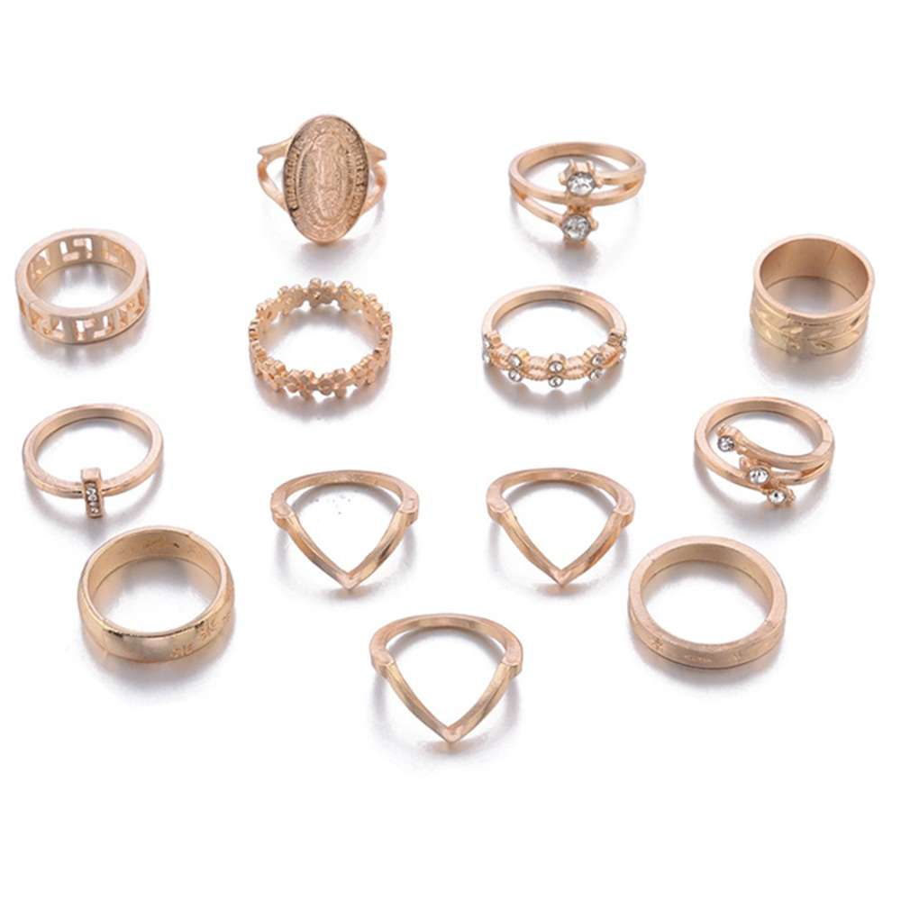set Women Fashion Virgin Mary Geometric Flowers Leaf Gold Finger Rings Boho Charm Jewelry Accessories 3643874
