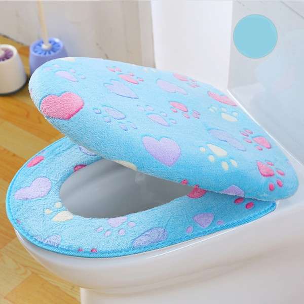 wo-piece Thick Coral Velvet luxury Toilet Seat Cover Set Soft Warm Zipper One toilet Case Waterproof Bathroom WC Cover