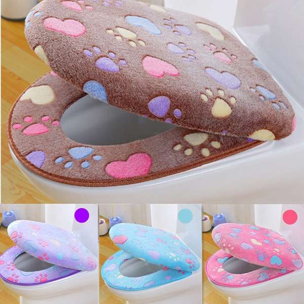 wo-piece Thick Coral Velvet luxury Toilet Seat Cover Set Soft Warm Zipper One toilet Case Waterproof Bathroom WC Cover(BLUE)