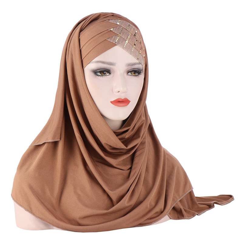 European and American Muslim milk silk forehead sequins spell milk silk scarf cap Baotou cap