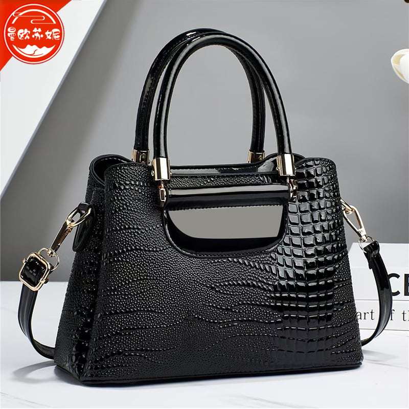 New high-capacity The single shoulder bag Women's retro luxury alligator handbag-BLLACK