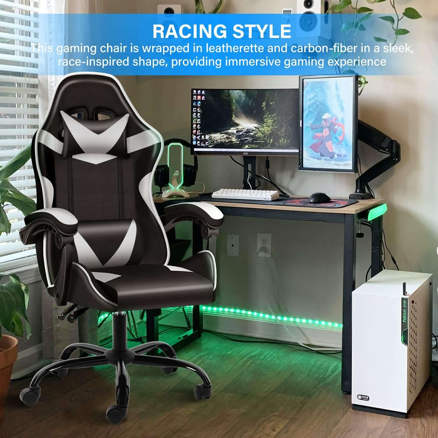 YSSOA Gaming Chair, Big and Tall Gamer Chair, Racing Style Adjustable Swivel Office Chair, Ergonomic Video Game Chairs with Headrest and Lumbar Support 0