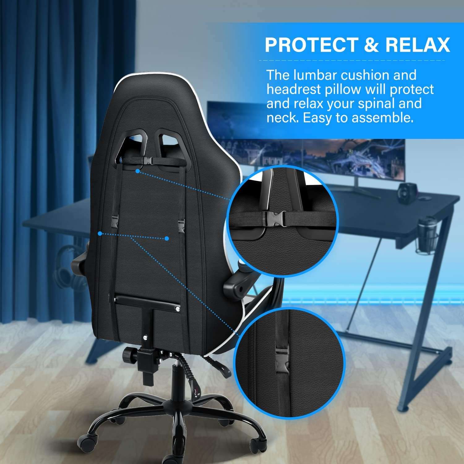 YSSOA Gaming Chair, Big and Tall Gamer Chair, Racing Style Adjustable Swivel Office Chair, Ergonomic Video Game Chairs with Headrest and Lumbar Support 2