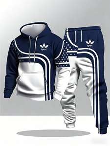 Casual Fashion tracksuit set features a patriotic , and star-patterned design with "sport" branding (Blue Black& White)