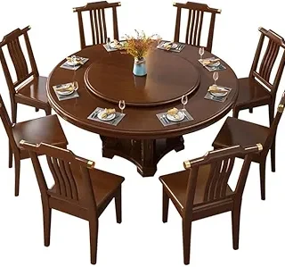 Solid Wooden Dining Table | Round Dining Table | Round Table with Rotation Serving for Living Room, Dining Room, Kitchen & Home, Wallnut Finish, (150 x 150 x 74.93 CM)