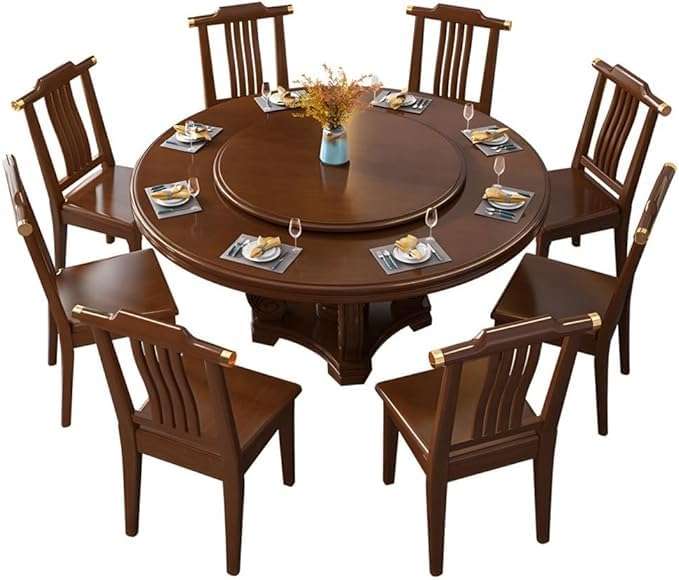 Solid Wooden Dining Table | Round Dining Table | Round Table with Rotation Serving for Living Room, Dining Room, Kitchen & Home, Wallnut Finish, (150 x 150 x 74.93 CM) - Image 2